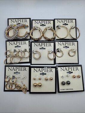 9 pairs of Napier Gold-Tone Mixed Hoop & Stud Earrings